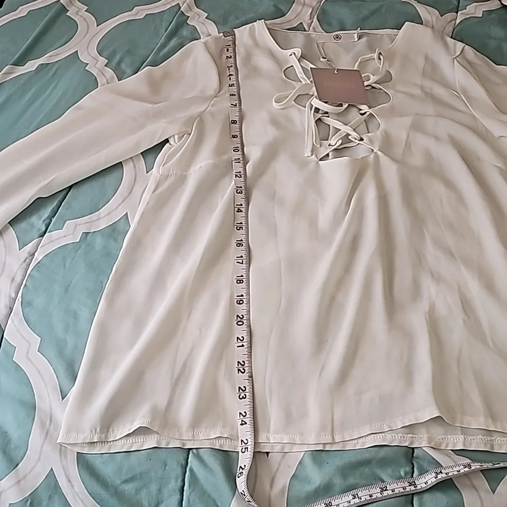 Missguided Scallop Lace up long sleeve Blouse Sz 8 - Picture 10 of 12